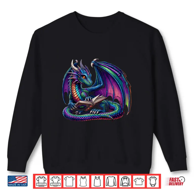 Sweatshirt Dragon Reading Book Books Bookworm Bibliophile Shirt