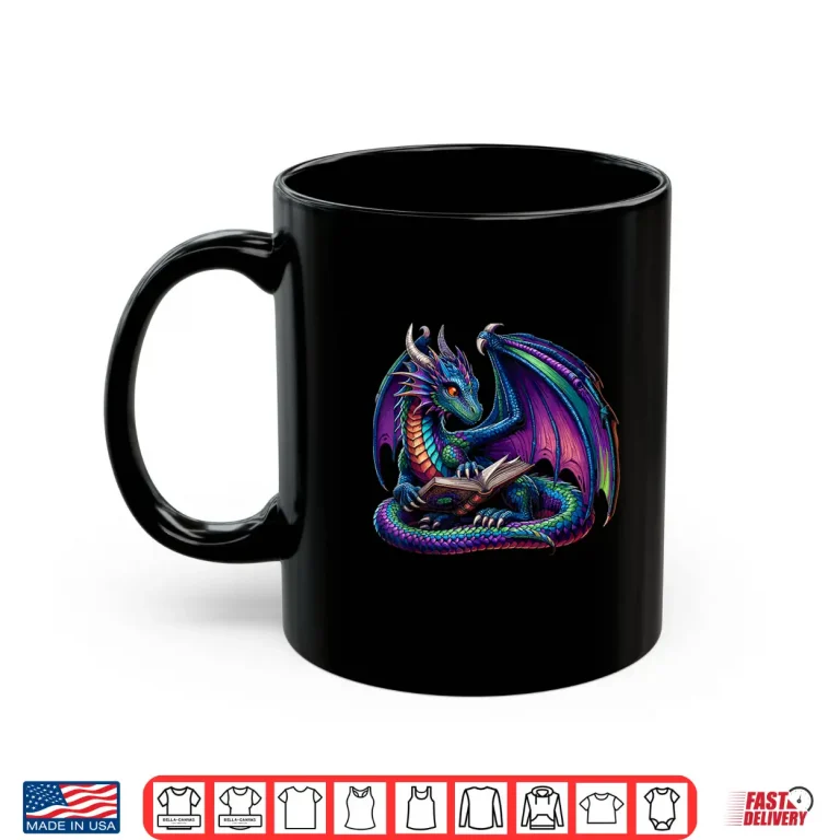 Mug Dragon Reading Book Books Bookworm Bibliophile Shirt