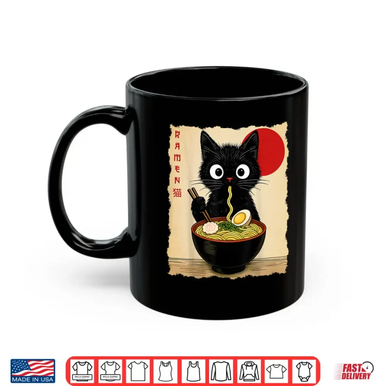 Mug Anime Cat Ramen Japanese Funny Cat Graphic Tees Anime Gifts Shirt