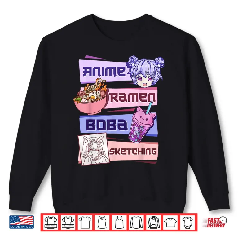 Sweatshirt Anime Girl Ramen Boba Tea Bubble Tea Sketching Shirt