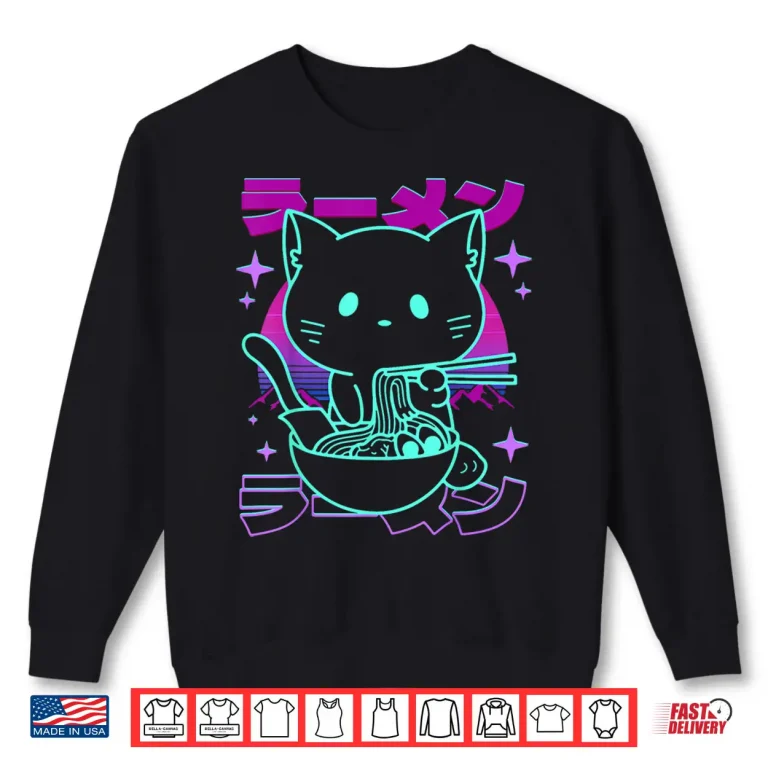 Sweatshirt Anime Ramen Cat Retro Japanese Noodles Aesthetic Kawaii cat Shirt
