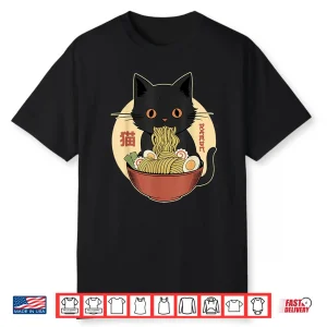 Cat Ramen Funny Graphic Tees Japanese Kawaii Cat Anime Shirt