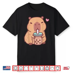 Cute Capybara Kawaii Anime Drinking Bubble Tea Lover Girls Shirt