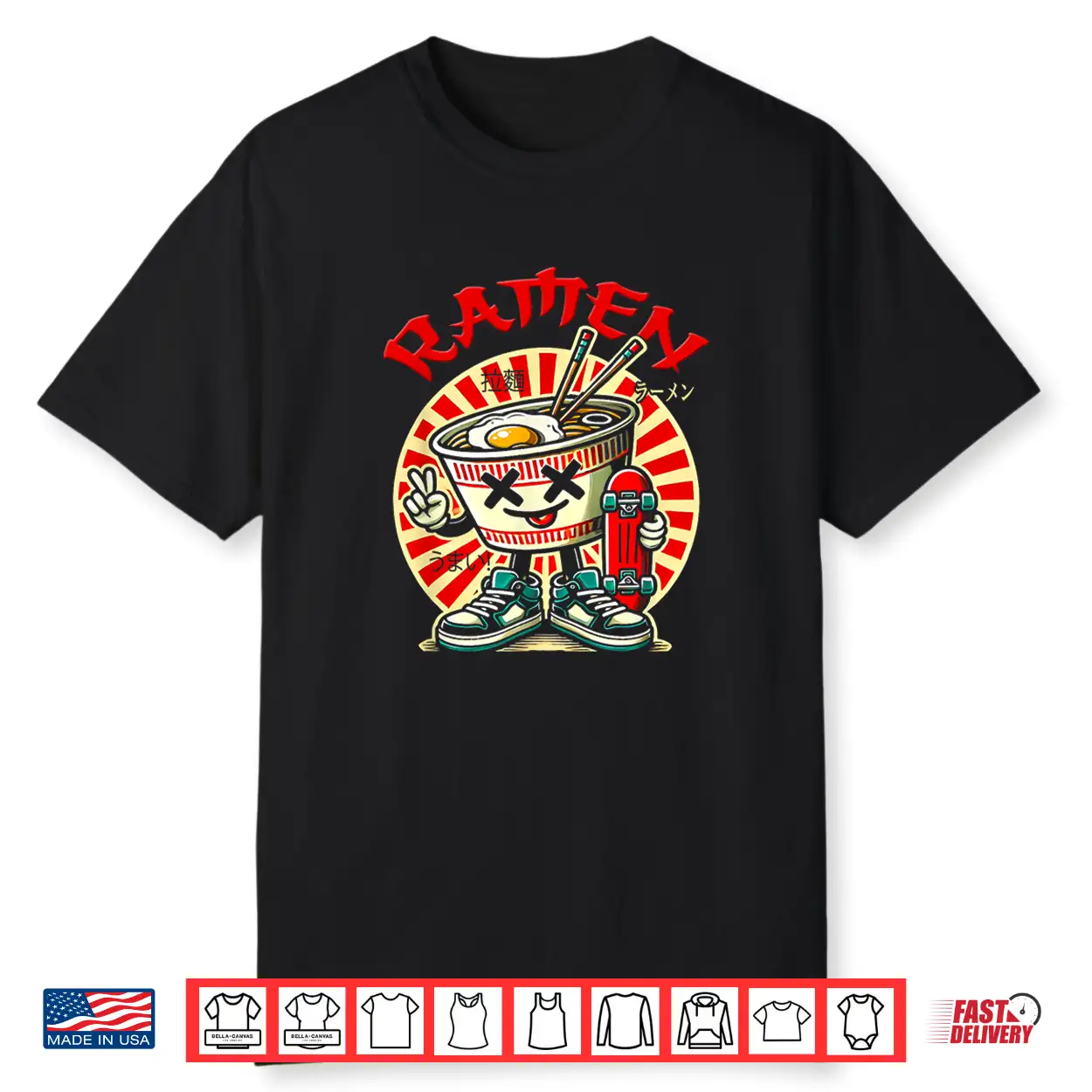 Cute Ramen Skater Tee Kawaii Anime Skateboard Lover Teens Shirt Cute Ramen Skater Tee Kawaii Anime Skateboard Lover Teens Shirt
