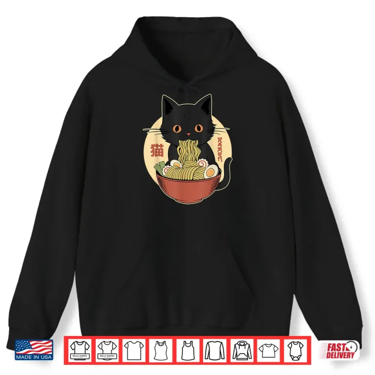 Hoodie Cat Ramen Funny Graphic Tees Japanese Kawaii Cat Anime Shirt