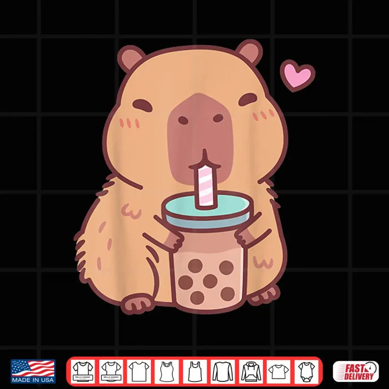 Design Cute Capybara Kawaii Anime Drinking Bubble Tea Lover Girls Shirt