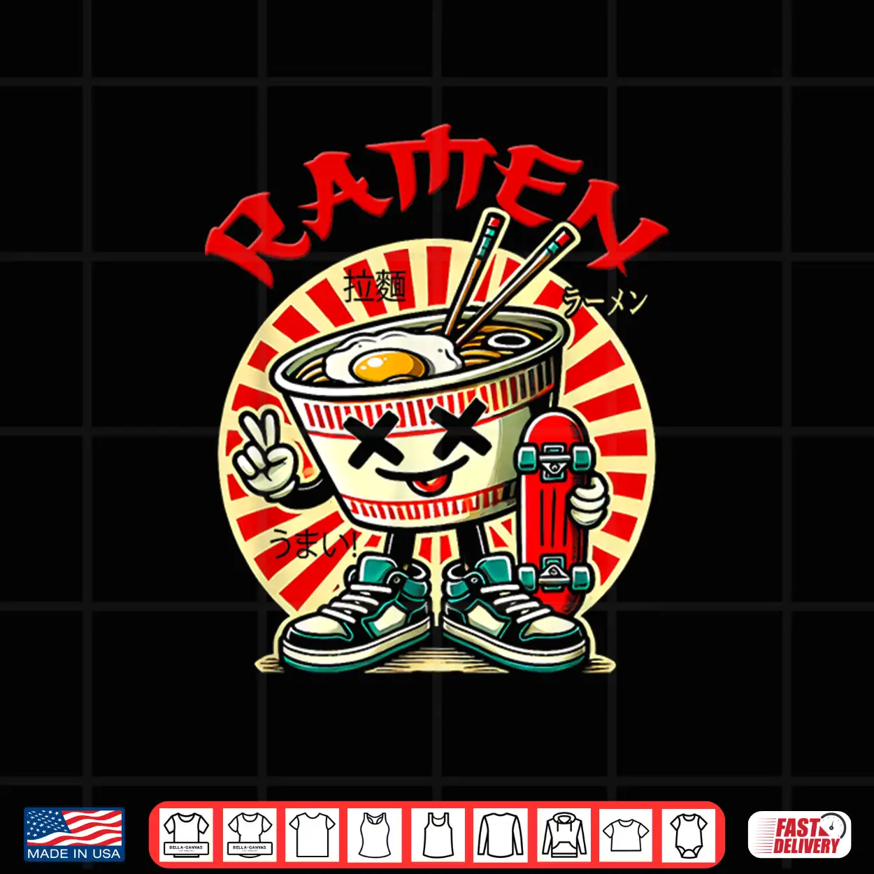 Cute Ramen Skater Tee Kawaii Anime Skateboard Lover Teens Shirt Cute Ramen Skater Tee Kawaii Anime Skateboard Lover Teens Shirt
