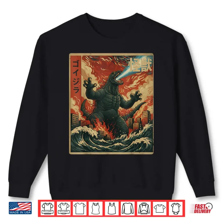 Sweatshirt Kaiju Monster Japanese Anime Vangogh Painting Art Graphic Shirt