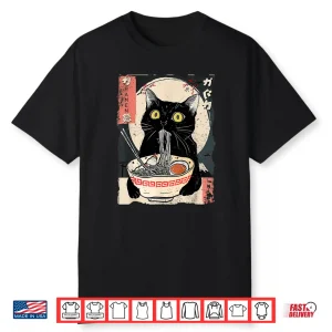 Kawaii Cat Eating Ramen Noodles Funny Anime Gift Girls Teens Shirt