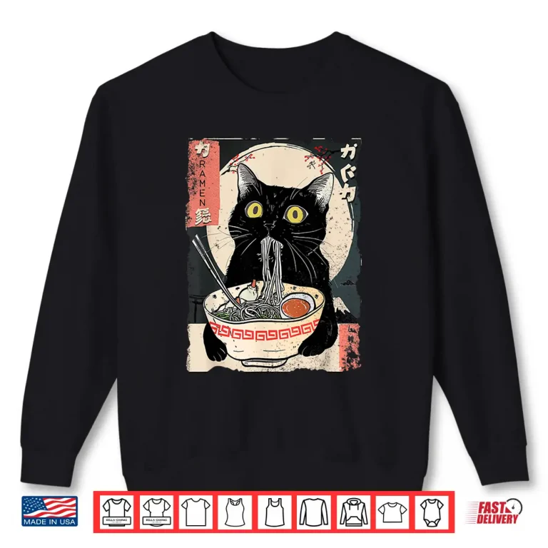 Sweatshirt Kawaii Cat Eating Ramen Noodles Funny Anime Gift Girls Teens Shirt