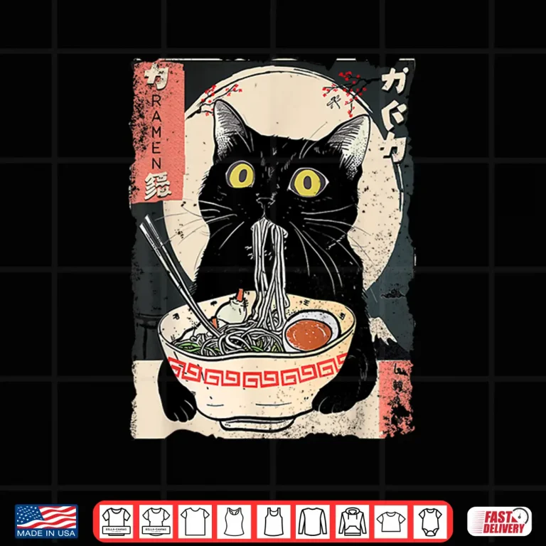 Design Kawaii Cat Eating Ramen Noodles Funny Anime Gift Girls Teens Shirt