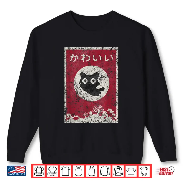 Sweatshirt Kawaii cat Japanese black anime cat T Shirt Shirt