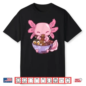 Axolotl Ramen Anime Kawaii Eating Girls Teens Shirt