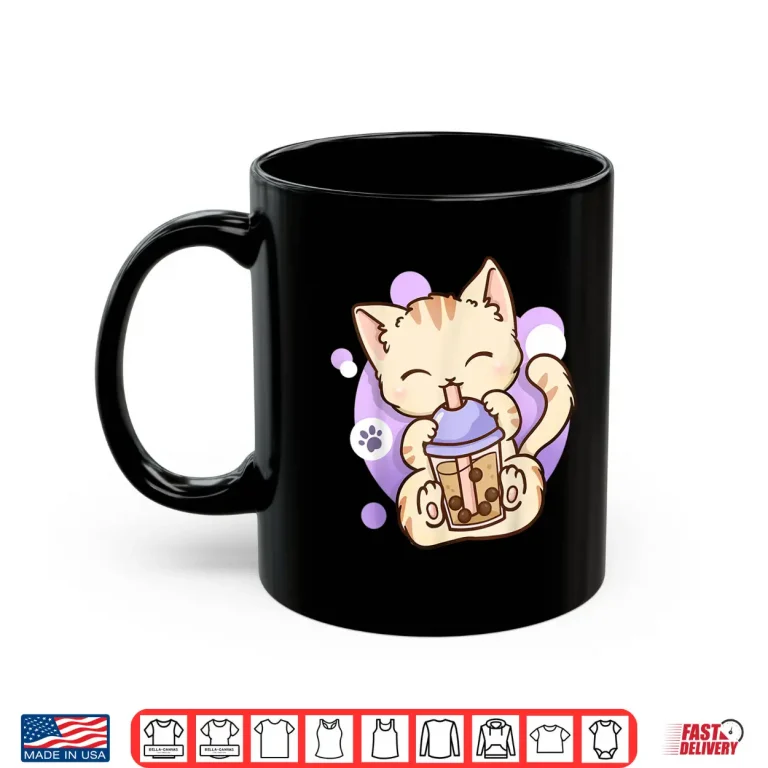 Mug Cat Boba Tea Bubble Tea Anime Kawaii Neko Shirt
