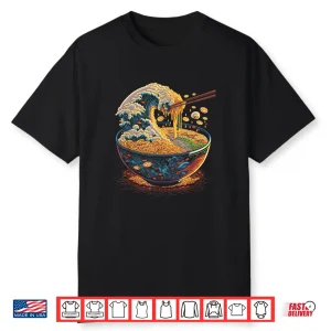 Japanese Kanagawa Wave Ramen Graphic Retro Anime Noodles Art Shirt