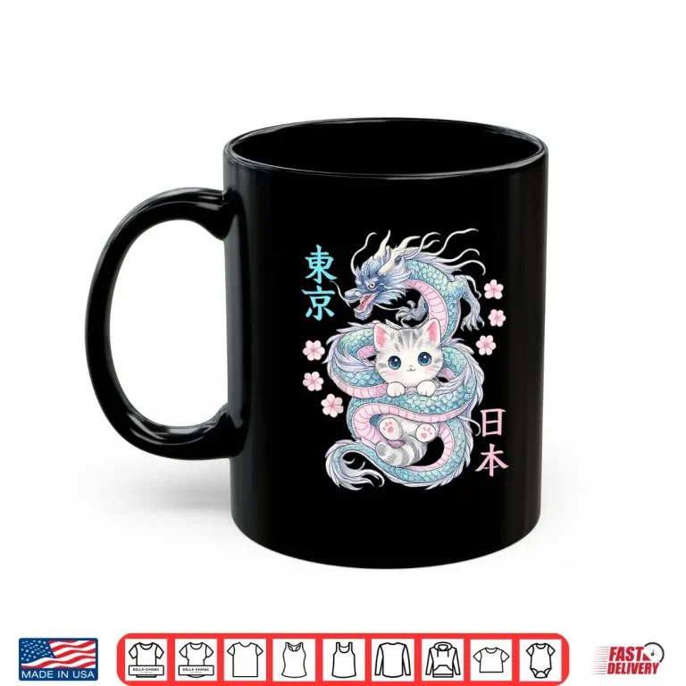 Mug Japanese Dragon Kawaii Kitten Cute Cat Pastel Anime Lover Shirt