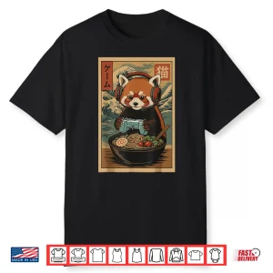 Kawaii Japanese Ramen Red Panda Retro Gaming Shirts For Men Shirt