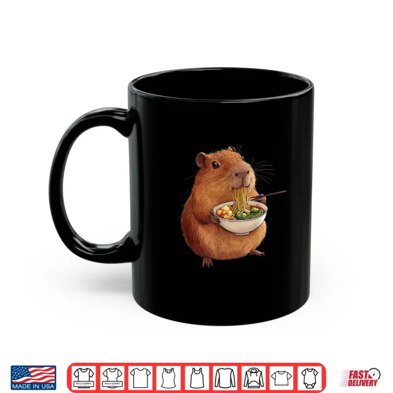 Mug Kawaii Capybara Eating Ramen Noodles Anime Japanese Shirt