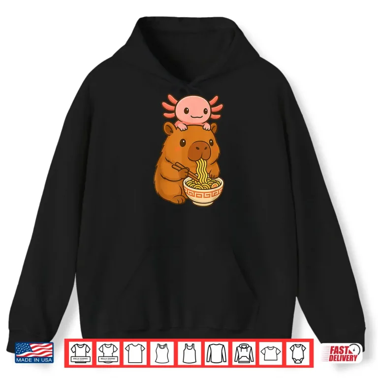 Hoodie Capybara Anime Ramen Axolotl Funny Graphic Kawaii Capibara Shirt