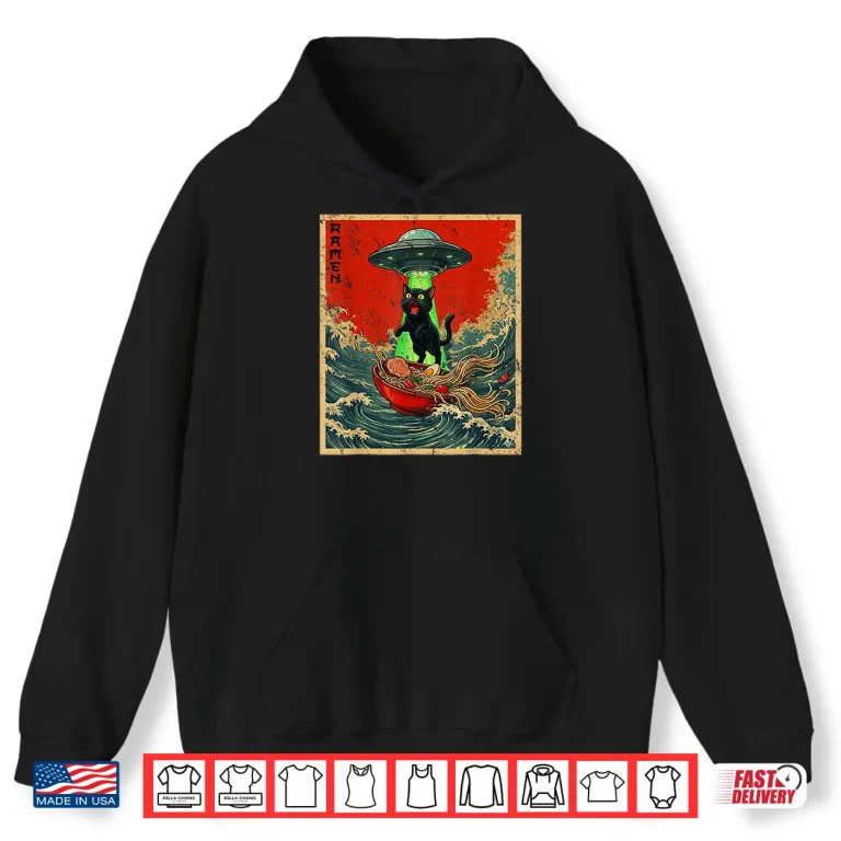 Hoodie Cat Ramen UFO Japanese Anime Graphic Tees Men Women Teens Shirt