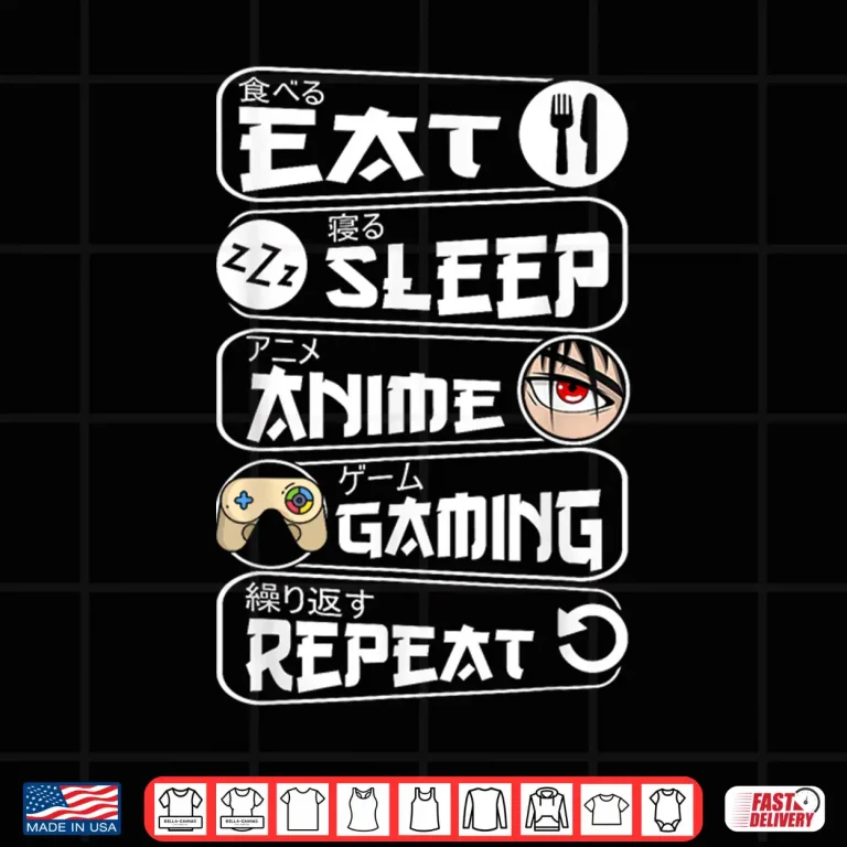 Design Eat Sleep Anime Gaming Repeat Kawaii Anime Gamer Shirt