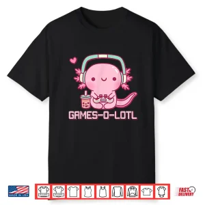 Gamesolotl Axolotl Video Games Kawaii Anime Gamer Boys Girls Shirt