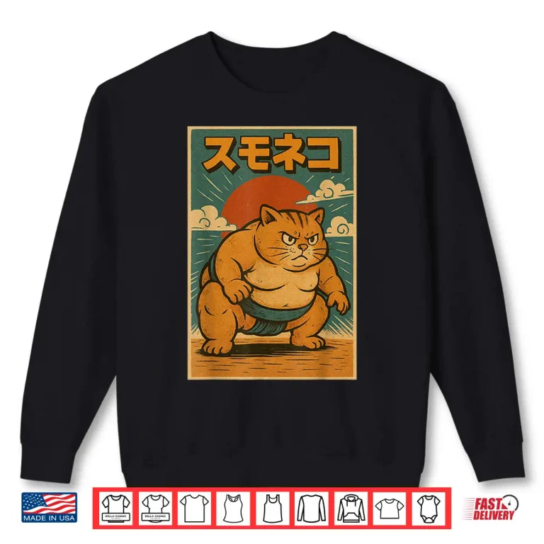 Sweatshirt Funny Cat Sumo Wrestler Japanese Art Anime Ukiyo e Graphic Shirt