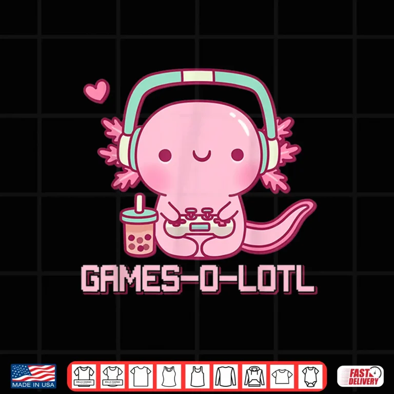 Design Gamesolotl Axolotl Video Games Kawaii Anime Gamer Boys Girls Shirt