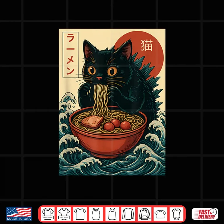 Design Funny Catzilla Anime Ramen Japanese Cat Gifts Men Women Kids Shirt