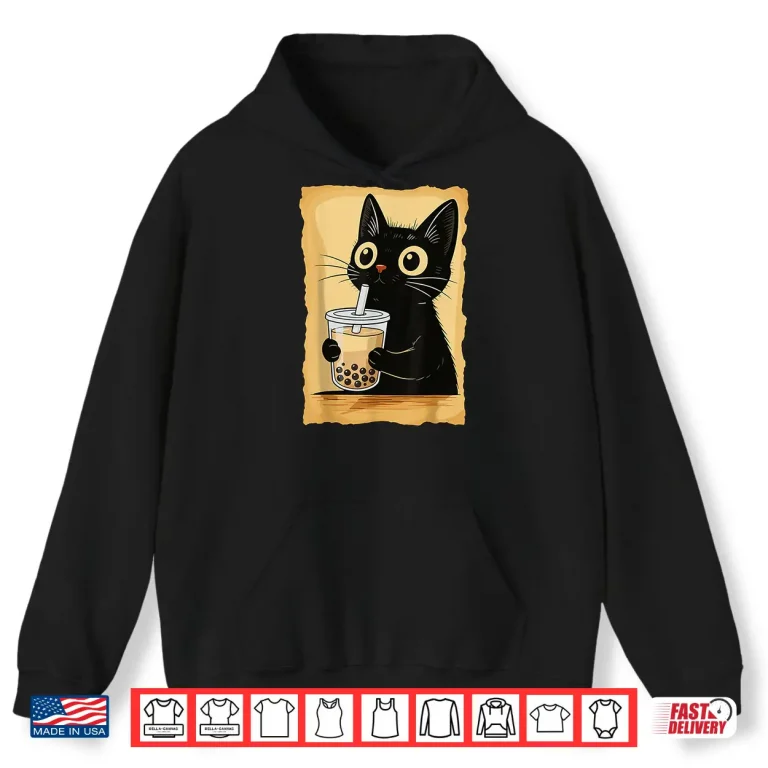 Hoodie Kawaii Cat Driking Bubble Tea Cute Anime Kitty Slice Shirt