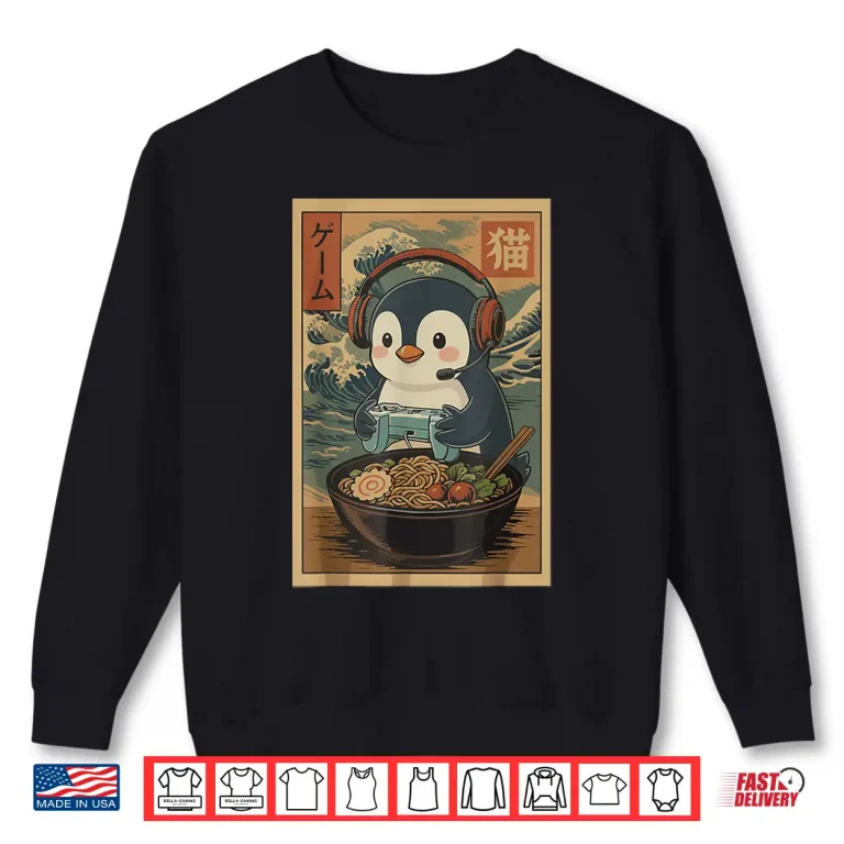 Sweatshirt Kawaii Japanese Ramen Penguin Retro Gaming Shirts for Men Shirt