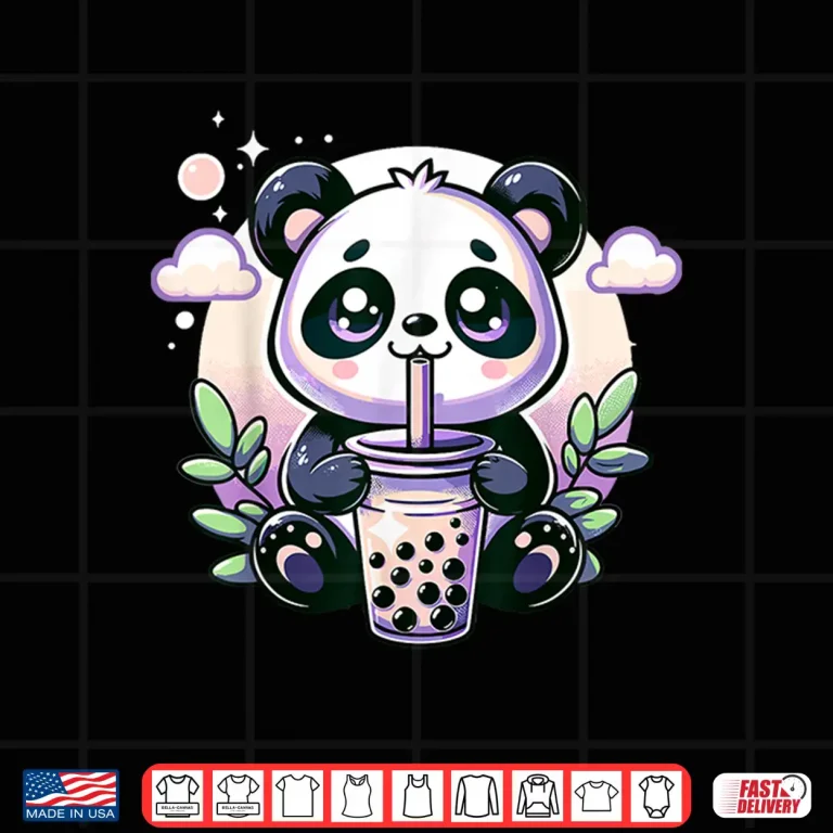 Design Kawaii Panda Anime Boba Drink Bubble Tea Kids Teen Girl Boy Shirt