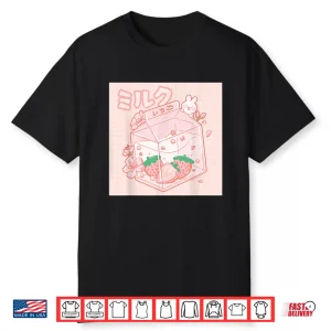 Strawberry Milk Bunny Japanese Kawaii Anime Aesthetic Pink Shirt