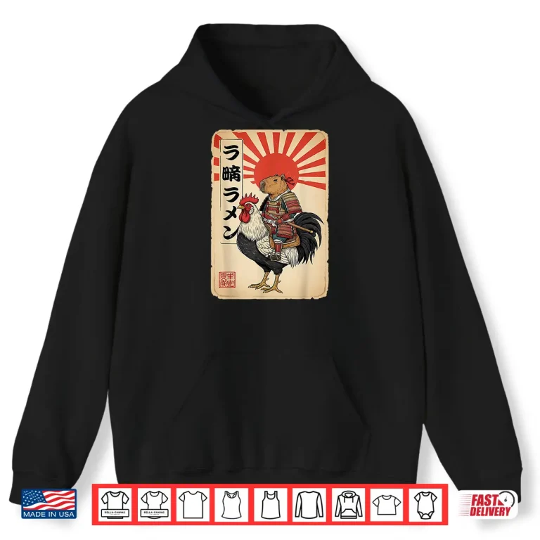 Hoodie Vintage Japanese Samurai Capybara Rooster Chicken Anime Shirt