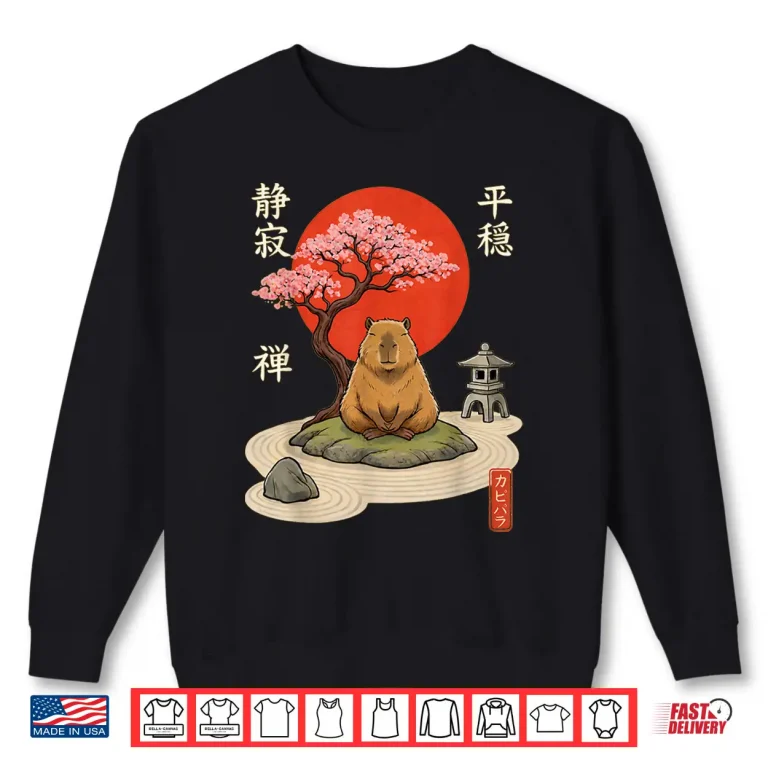Sweatshirt Meditation Japanese Garden Calm Relaxation Cute Zen Capybara Shirt 1