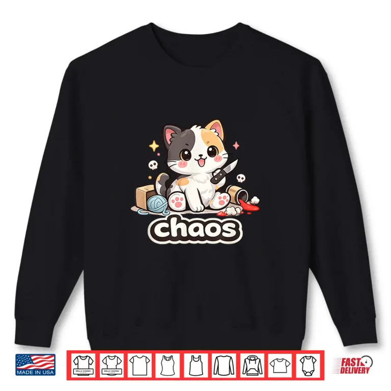 Sweatshirt Chaos Cat Kawaii Cute Funny Knife Kitty Meme Shirt