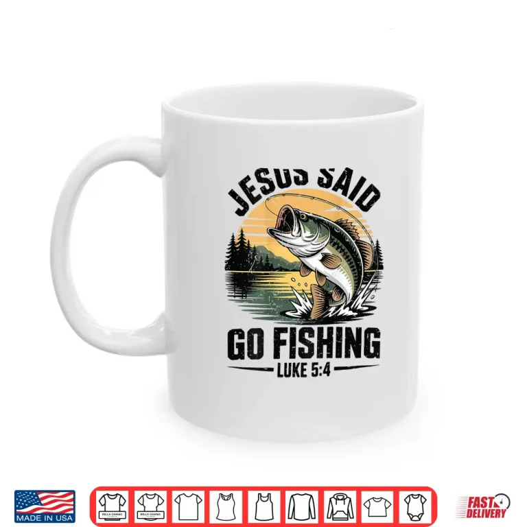 Mug Boy Christian Fishing Jesus Said Go Fishing Bible Verse Teen Shirt