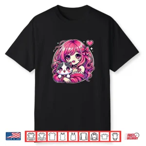 Anime Girl And Cat Kawaii Manga Girl Shirt