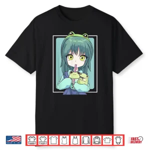 Anime Girl For Frog Lovers And Kawaii Boba Tea Frog Teens Shirt