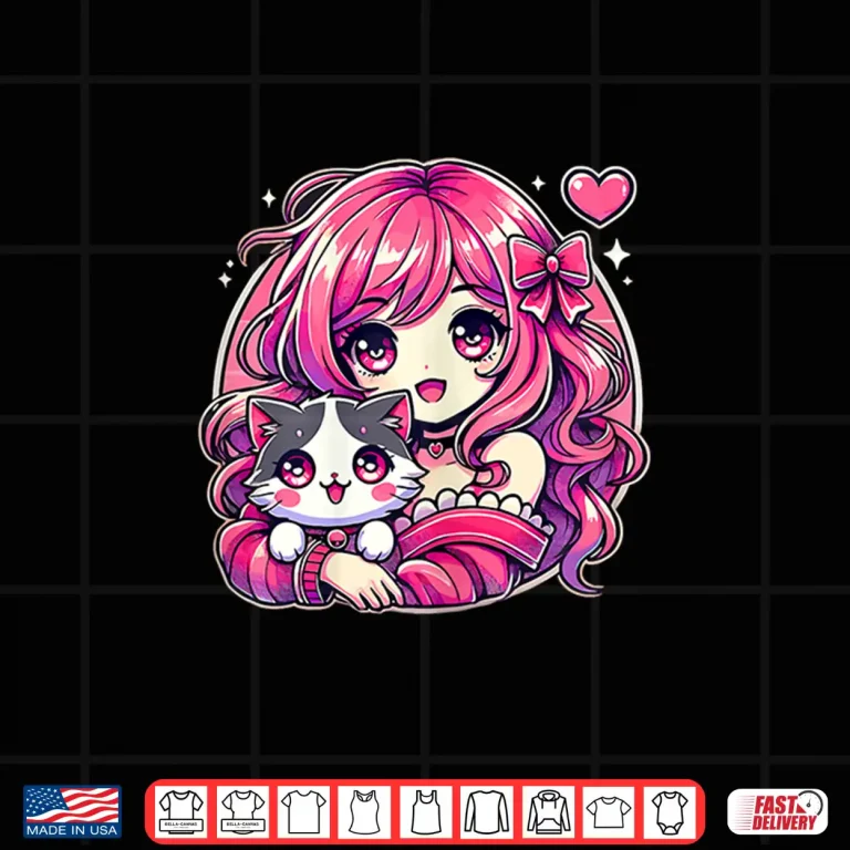 Design Anime Girl and Cat Kawaii Manga Girl Shirt