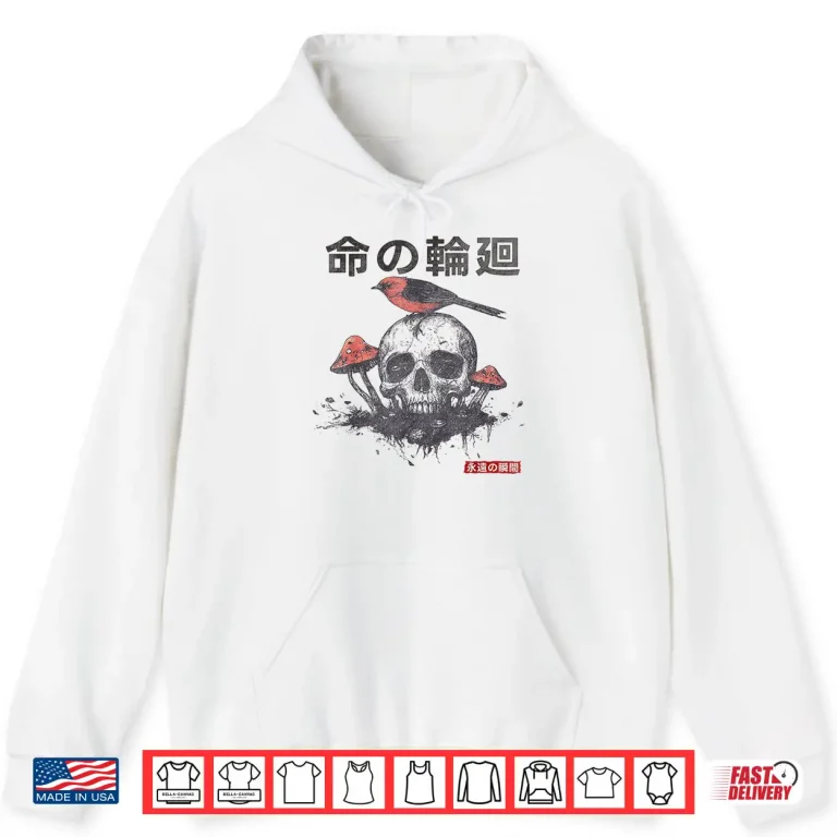 Hoodie Japanese Retro Graphic Gothic Mushroom Skull Manga Horror Shirt