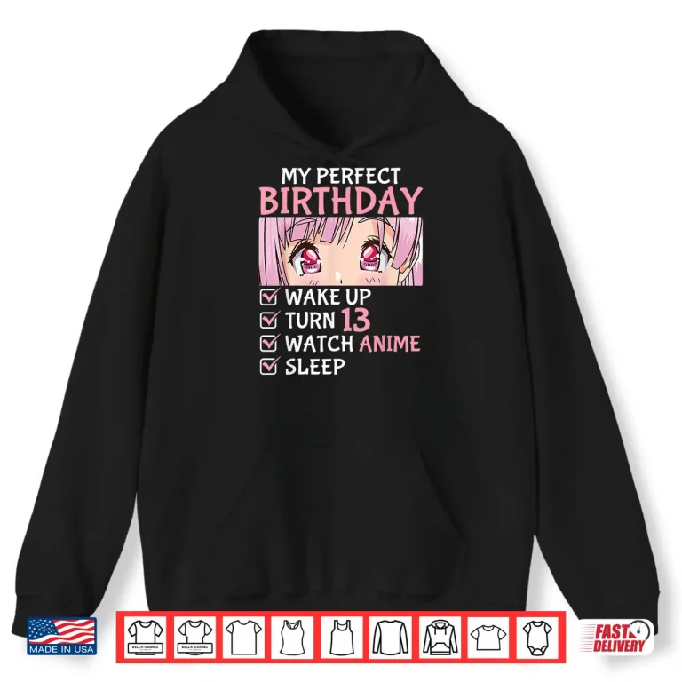 Hoodie 13th Birthday Watch Anime 13 Years Old Anime Teen Girls Shirt