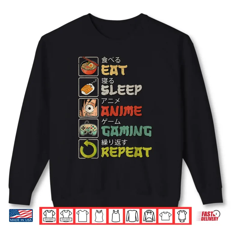 Sweatshirt Eat Sleep Anime Gaming Repeat Gamer Men Teen Boy Gifts Anime Shirt