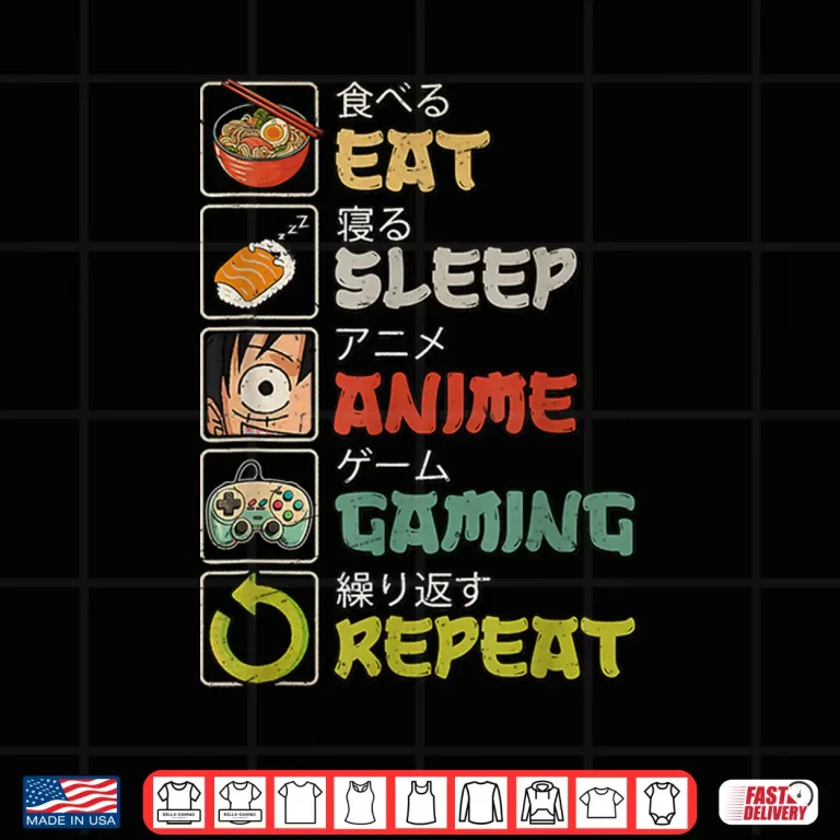 Design Eat Sleep Anime Gaming Repeat Gamer Men Teen Boy Gifts Anime Shirt