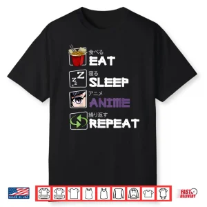 Eat Sleep Anime Repeat Kawaii Otaku Manga Japan Fan Kanji Shirt