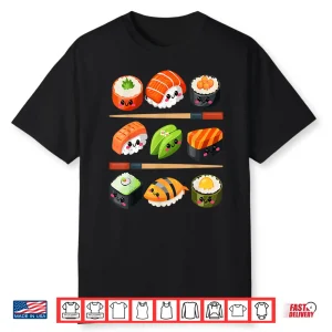 Happy Sushi Anime Kawaii Set Japanese Food Lover Otaku Manga Shirt