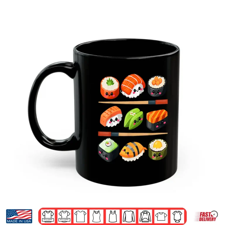 Mug Happy Sushi Anime Kawaii Set Japanese Food Lover Otaku Manga Shirt