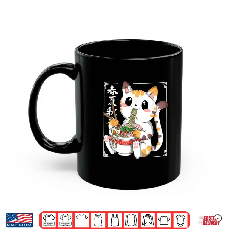 Mug Kawaii Cat Ramen Noodles Anime Neko Japanese Manga Otaku Shirt