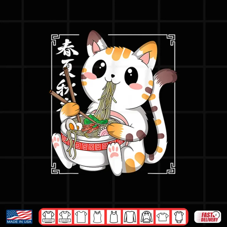 Design Kawaii Cat Ramen Noodles Anime Neko Japanese Manga Otaku Shirt