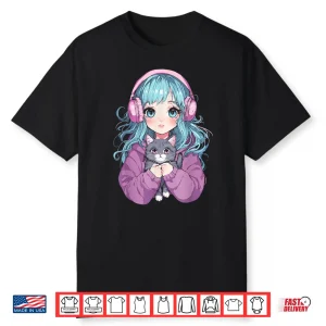 Anime Girl Cat Japanese Kawaii Teens Girls Shirt